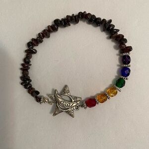 Raw Garnet Gemstone & Swarovski Crystal Beaded Bracelet Boho Star Moon Clasp